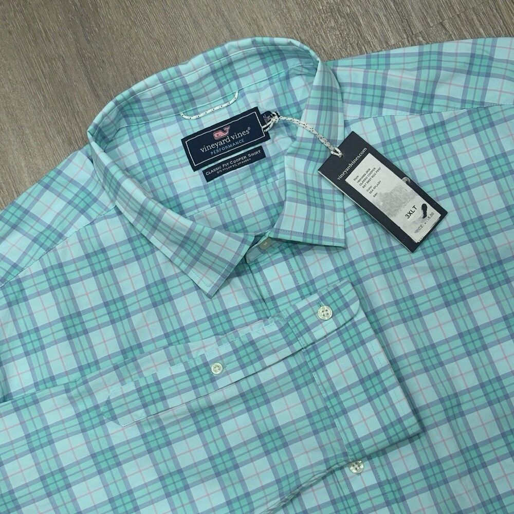 Vineyard Vines Shirt Plaid Performance Classic Fit Cooper Mens 3XLT NEW